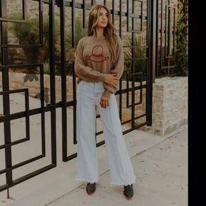 2 Fly Co. NWT WHISTLE BRITCHES *LIGHT Wash Front Seam Wide leg Palazzo Jeans LG